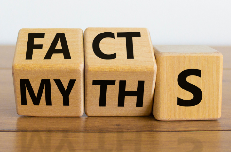 Wooden blocks with the words "Myths" and "Facts" inscribed on it for an article debunking Medicare Advantage myths.
